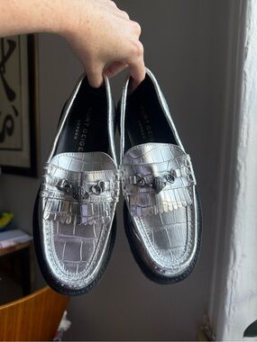 Kurt Geiger Silver Metallic Fringe Loafers for Women